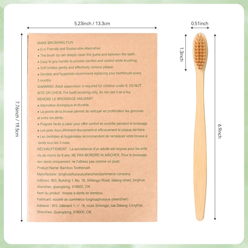 Daletu Bamboo Toothbrushes Soft Bristles 10 Pack, Biodegradable BPA Free Soft Bristles Toothbrushes for Adult, Eco-Friendly, Natural Wooden Organic Toothbrush - Image 5